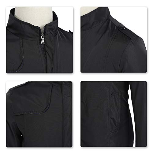 YOUTHUP Chaquetas para hombre, con cuello alto, casual, ligera, con cremallera completa, color negro, XL