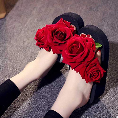 Yvelands Mujeres Liquidación Señoras Chicas Perla Floral Cuñas Chanclas Sandalias Zapatillas Zapatos de Playa (Negro,37)