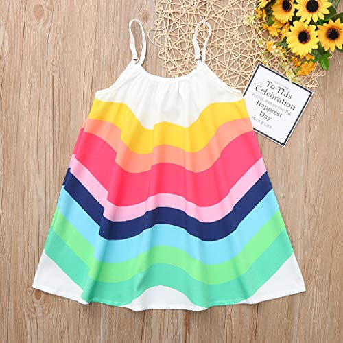 YWLINK Vestido De Fiesta NiñA Falda De Verano De Camisola Sin Mangas Falda De Playa Arcoiris Mezcla De AlgodóN Lindo Vestido De Princesa Falda De Baile Regalo De CumpleañOs(Multicolor,3-4 años)