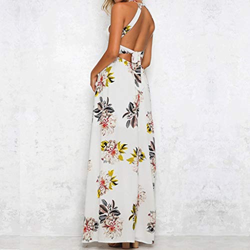 YWLINK Vestido Mujer Retro Sin Mangas con Estampado De Flores Moda Sexy Espalda Abierta Hueco Vestido De Fiesta De Coctel Slim Fit TamañO Grande Falda Larga Estilo Bohemio La Boda Viajes(Blanco,XL)