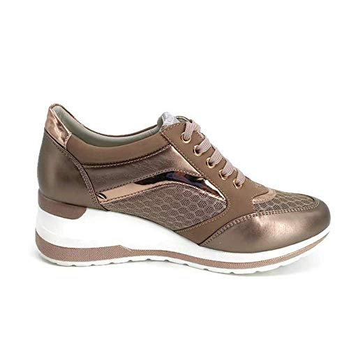 Zapatilla Deportiva con Estilo Mujer/Bambas de Chica con Cuña/Zapato de Mujer Sport para Vaqueros/Tenis con Cuña Baja (Bronce, 40)