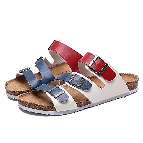 Zapatillas de verano de mujer,Comercio exterior Ruixin Nueva palabra Drag Slippers NUEVO Pareja Hombres y mujeres Sandalias Solillas de corcho Zapatos de playa Fabricantes Suministro directo-Rojo bla