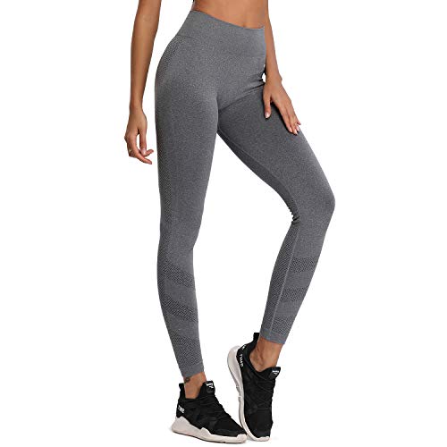 ZINRAY Leggings de deporte para mujer con cintura alta, largos o 3/4, pantalones de yoga, pantalones de deporte, leggins de fitness Carbón vegetal. L