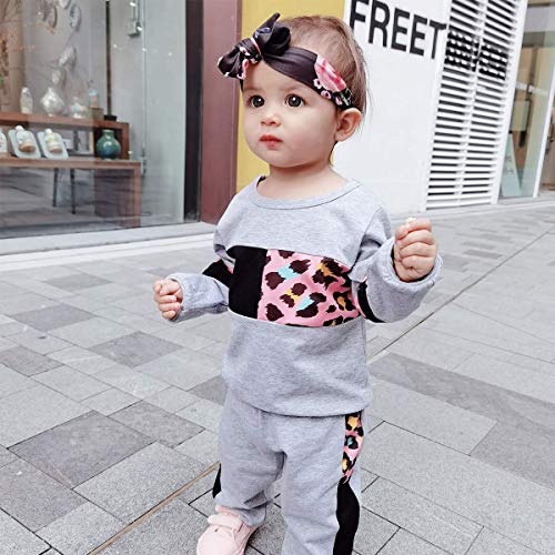 ZOEREA Conjunto de Ropa de Bebé Niña Moda Manga Sudadera Tops + Pantalones Leopardo Recién Nacido Niñas Otoño Primavera Trajes (Gris, 4-5 años)