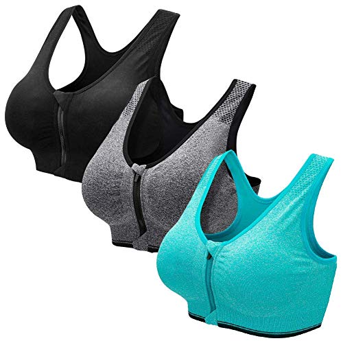 ZOEREA Sujetador Cierre Delantero Deportivo para Mujer Gimnasio Ropa con Almohadillas Extraíbles para Correr Sin Costuras Yoga Fitness 3 Piezas