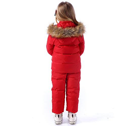 ZOEREA Trajes de Esquí para Niñas Chaquetas Niño Abrigos con Capucha + Pantalones de Nieve Invierno Ropa Set 2 Piezas (Rojo, 110)