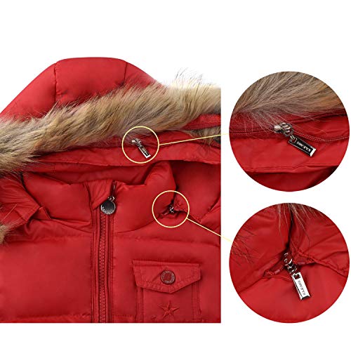 ZOEREA Trajes de Esquí para Niñas Chaquetas Niño Abrigos con Capucha + Pantalones de Nieve Invierno Ropa Set 2 Piezas (Rojo, 110)