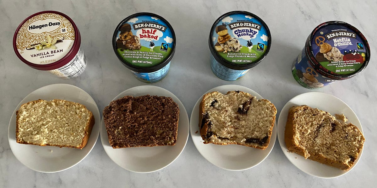 Intenté hornear el pan de helado de 2 ingredientes de Ben & Jerry's, y un sabor muy querido hizo el peor pan