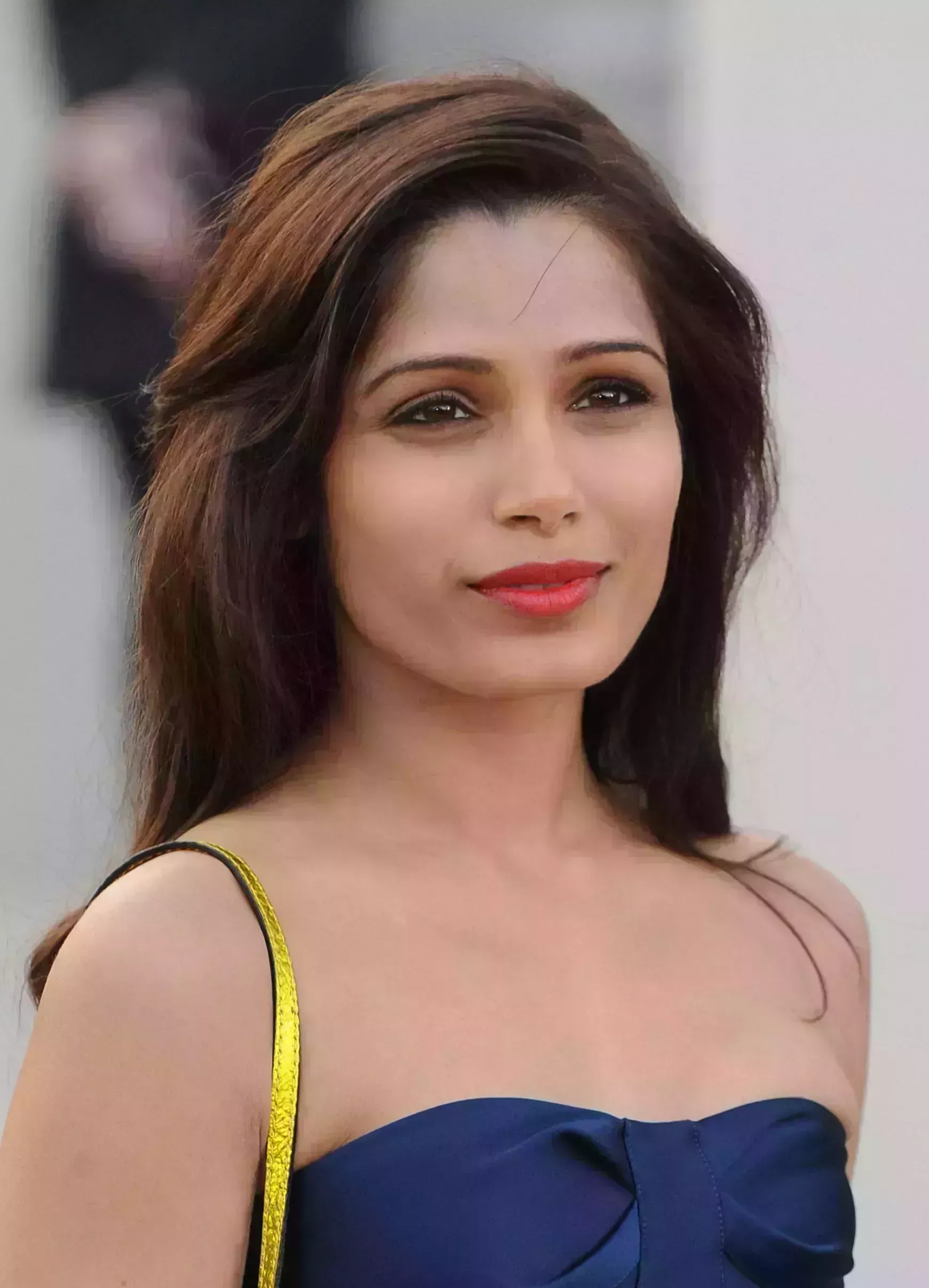 Freida Pinto’s Black Hair with Caramel Highlights