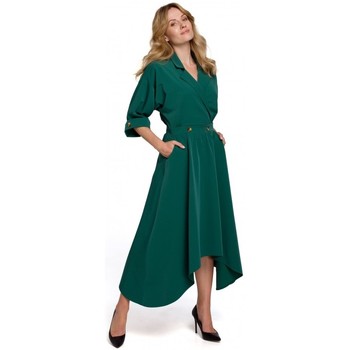 Makover Vestido largo K086 Vestido largo midi con botones decorativos - verde