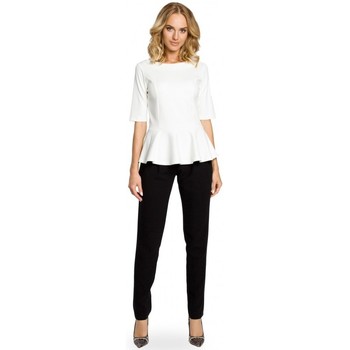 Moe Camisa M007 Elegante top liso con peplum - crudo