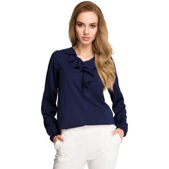 Style Blusa S104 Blusa con detalles de volantes - azul marino