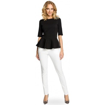 Moe Blusa M007 Elegante top liso con peplum - negro