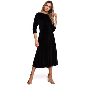 Moe Vestido largo M557 Vestido midi de terciopelo con mangas fruncidas - negro