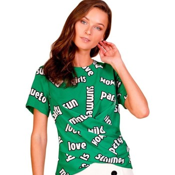 Minueto Blusa Top Verde Estampado Palabras de