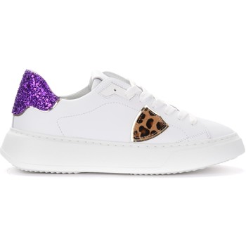 Philippe Model Zapatillas Zapatillas Temple blanca con alerón de purpurina morado