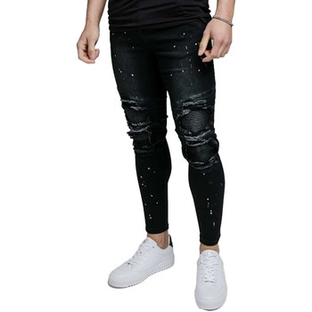 Siksilk Pantalón pitillo Pantalón Vaquero Riot Biker Negro con manchas