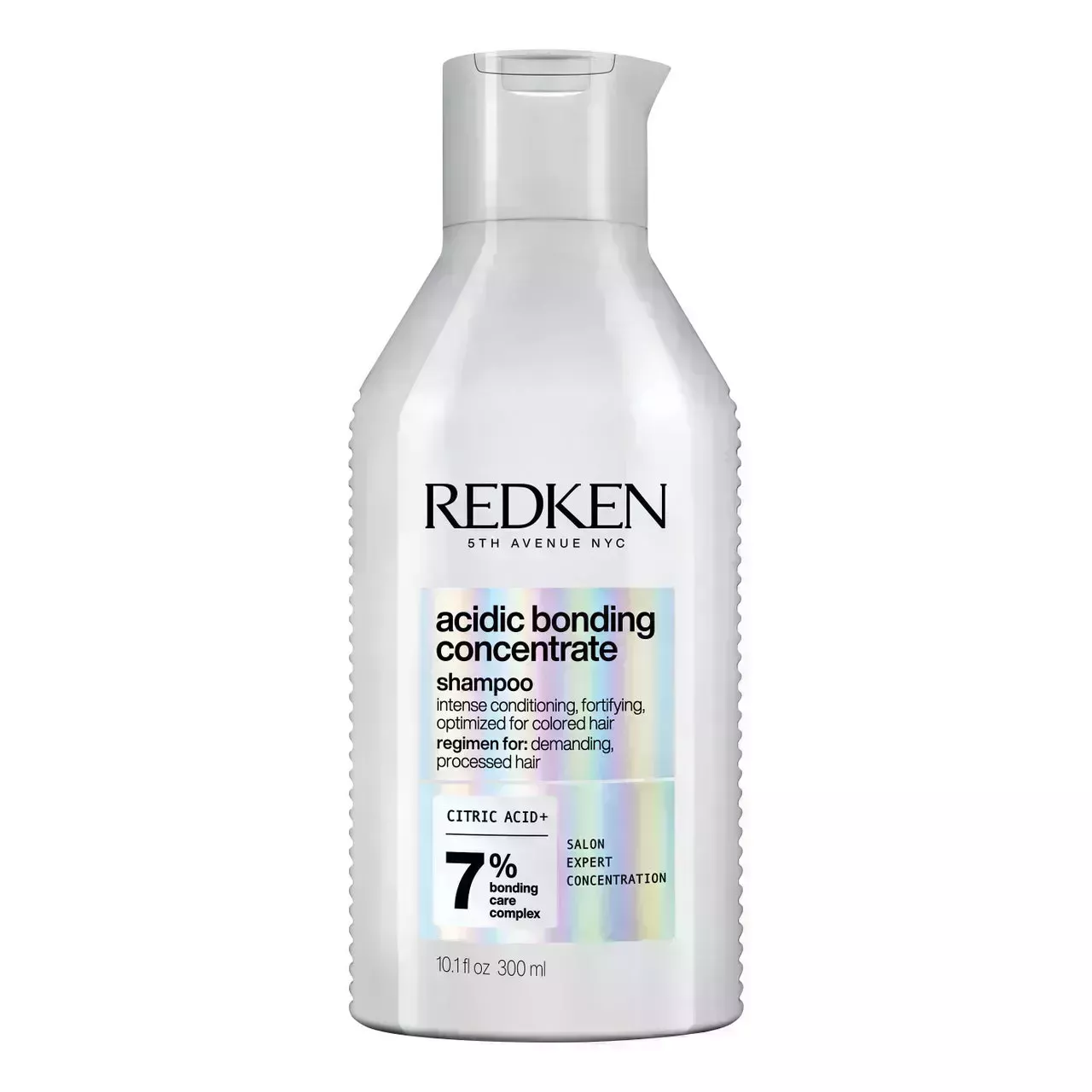 bottle of Redken acidic bonding concentrate shampoo on a white background