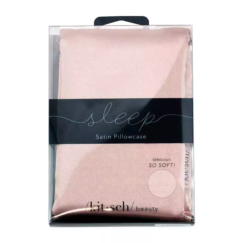 Kitsch Blush Satin Pillowcase on white background