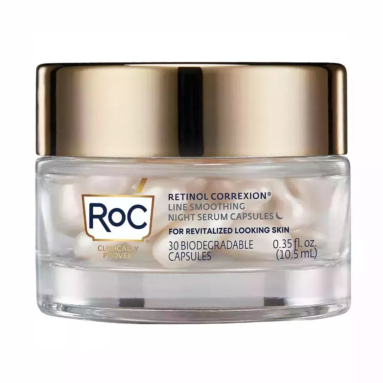 RoC Retinol Correxion Line Smoothing Night Serum Capsules On White Background