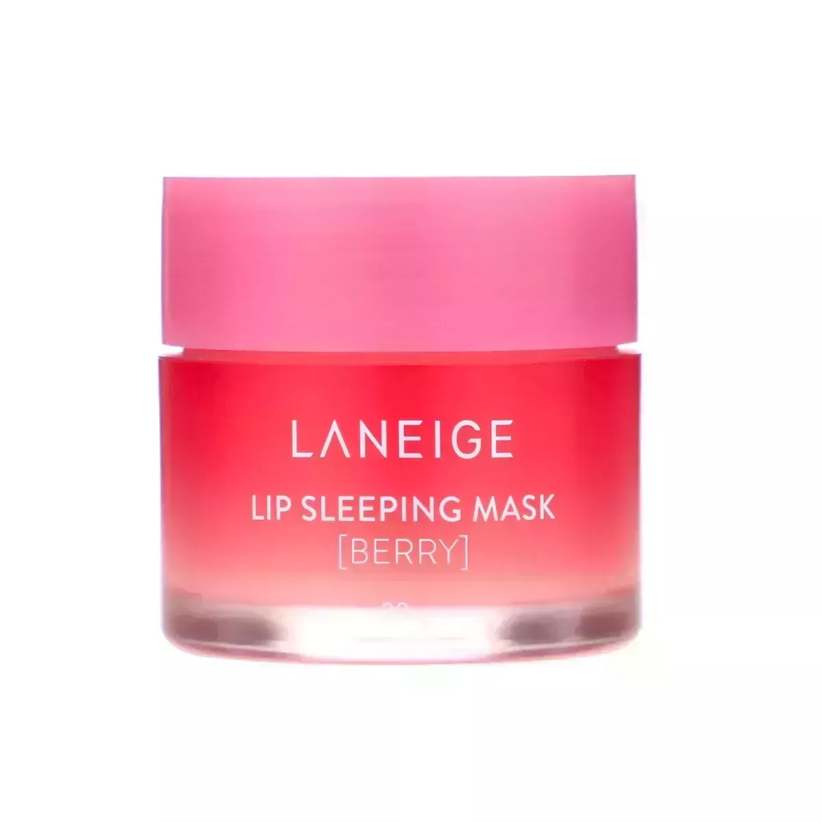 A pink tub of lip mask on a white background