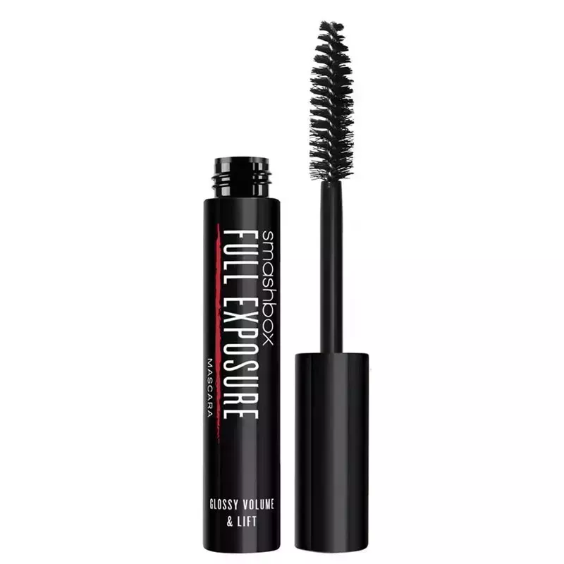 A black tube and matching mascara wand of the Smashbox Full Exposure Mascara on a white background