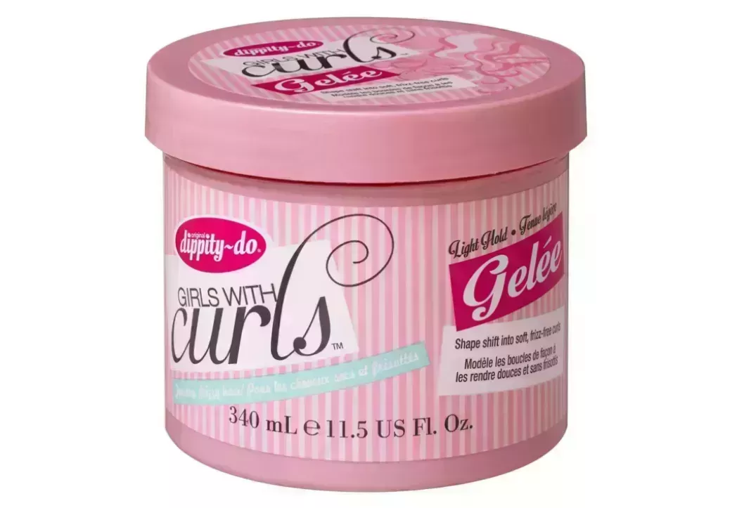 pink striped tub of dippity do girls with curls gelee on a white background