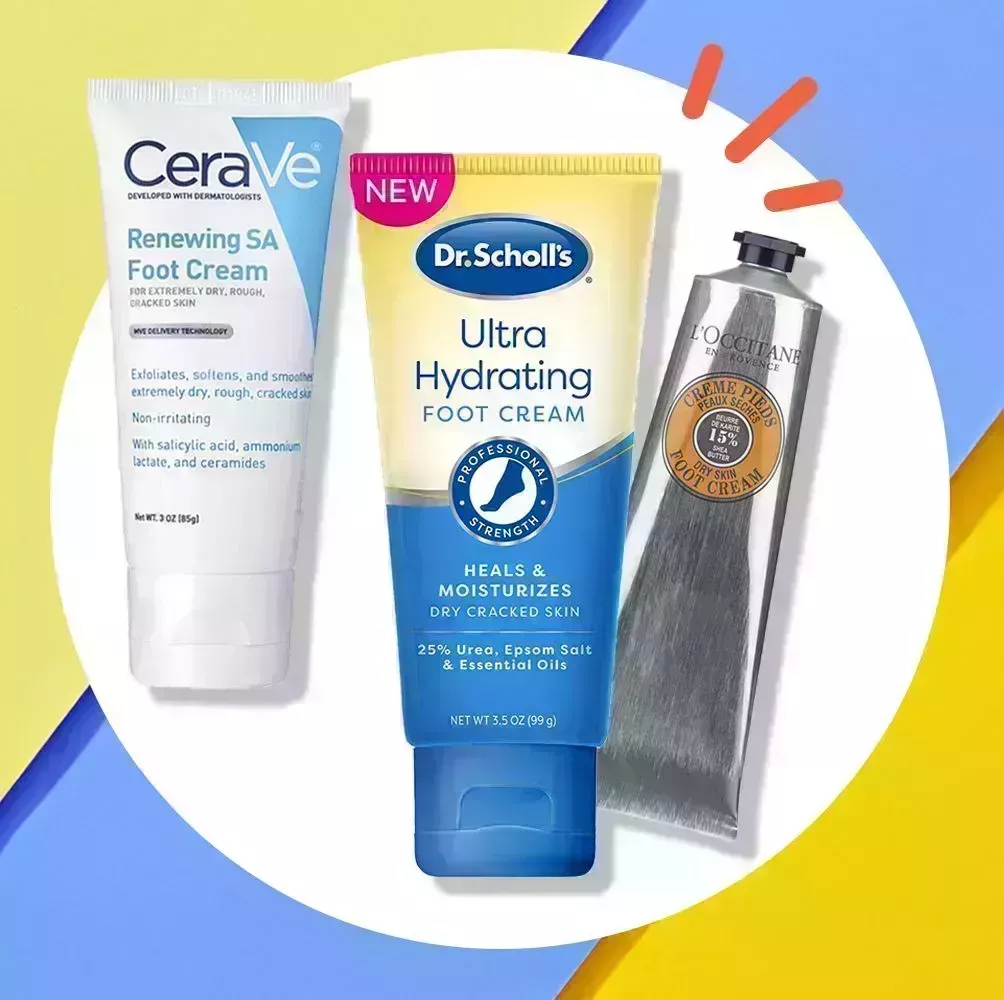 cerave, dr scholls, and loccitane foot creams