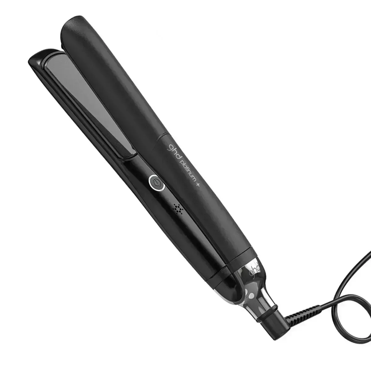 A black GHD Platinum+ Styler on white background