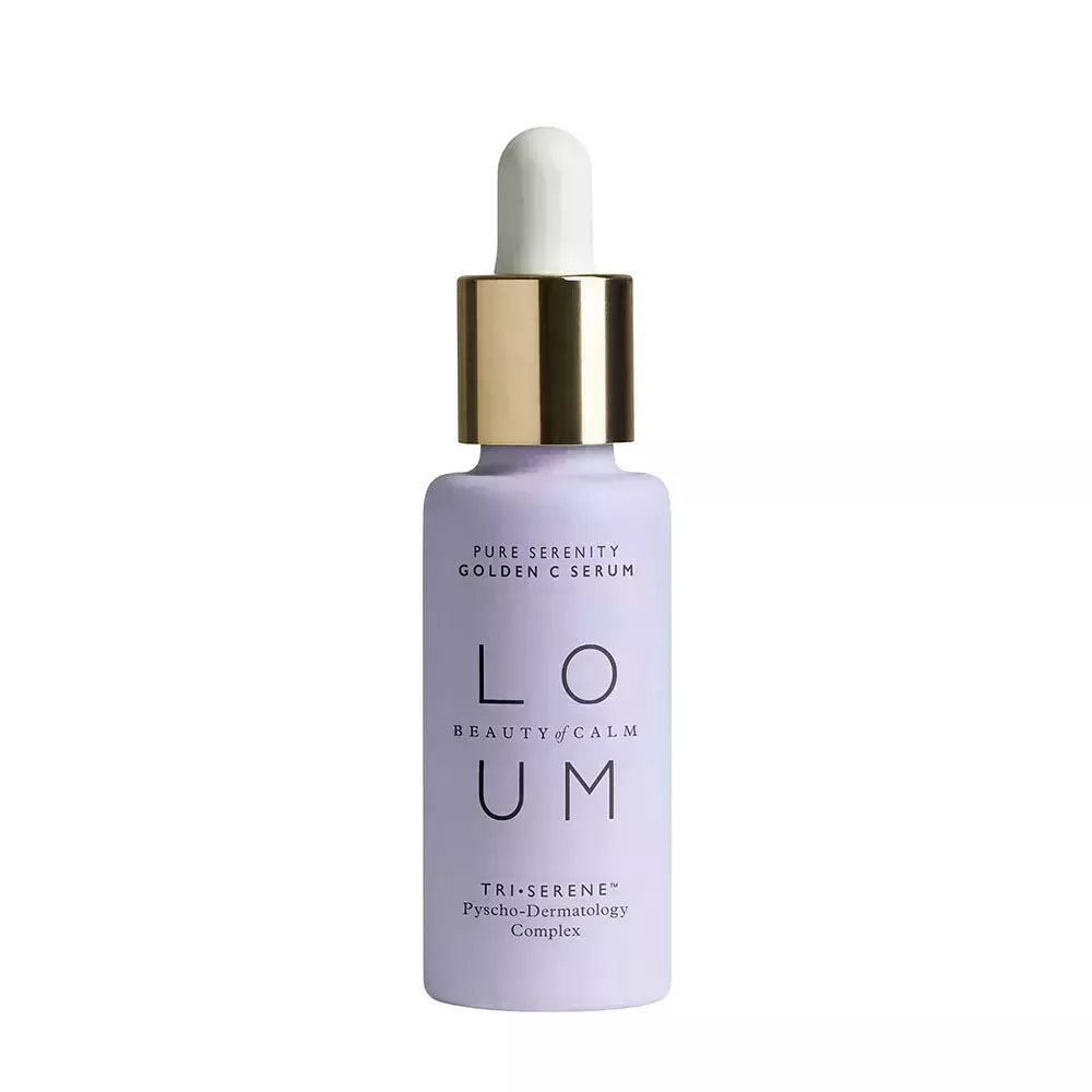 Tube if Loum's Pure Serenity Golden Vitamin C Serum on white background