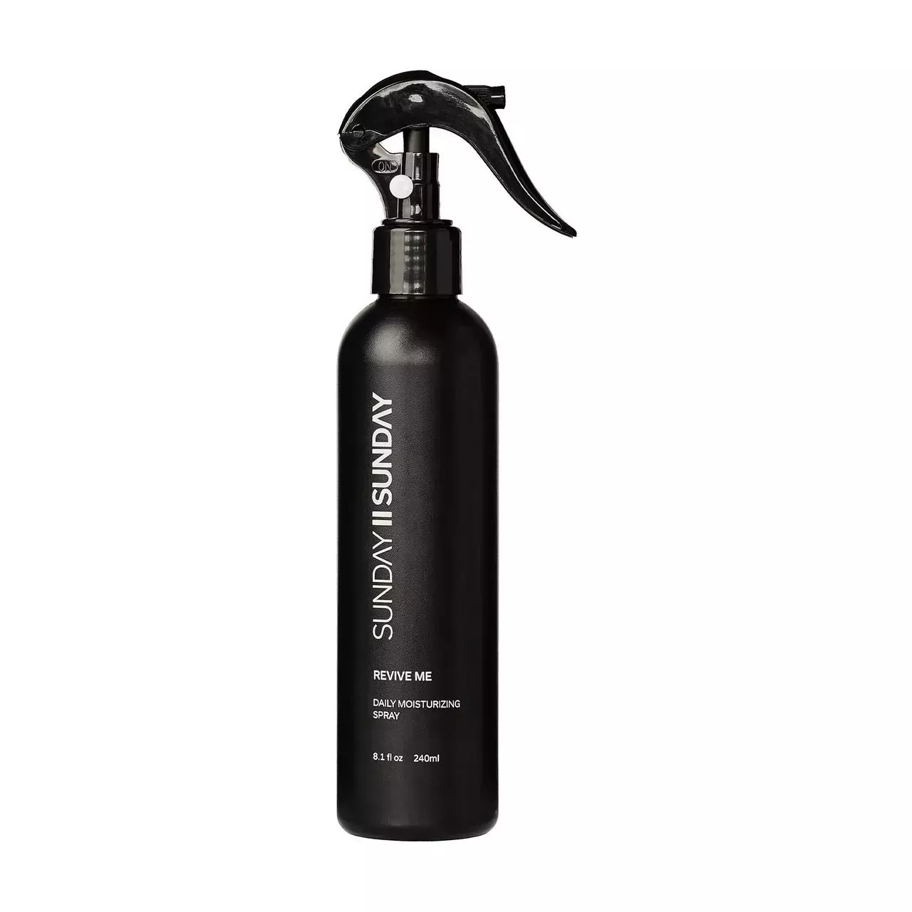 Sunday II Sunday Revive Me Daily Moisturizing Spray black spray bottle on white background