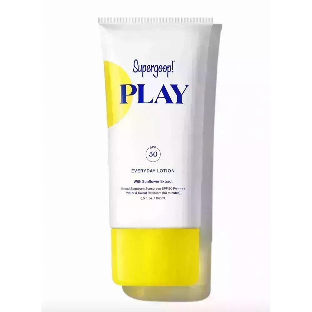 Supergoop Play Everyday Lotion SPF 50 with Sunflower Extract on white background