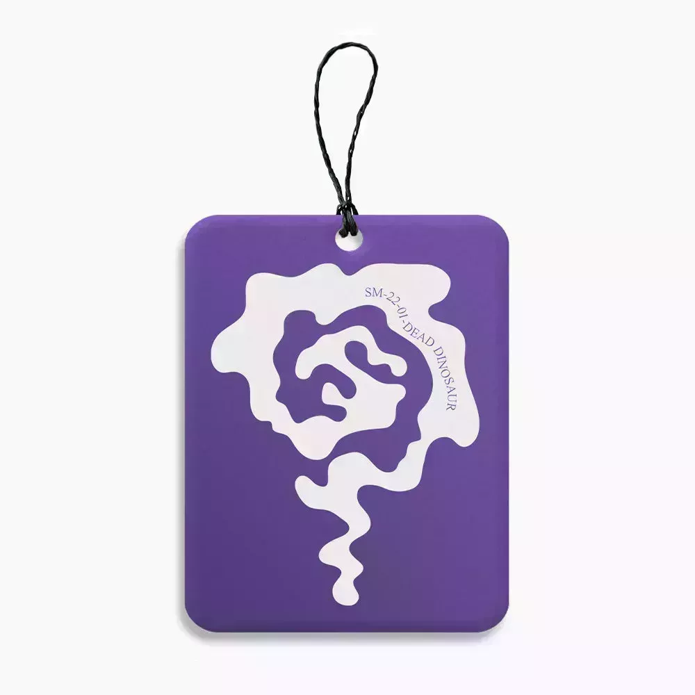 Snif Dead Dinosaur Air Freshener purple square air freshener with squiggly white design on white background