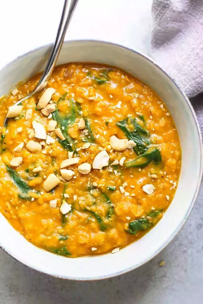 chunky orange soup with nuts