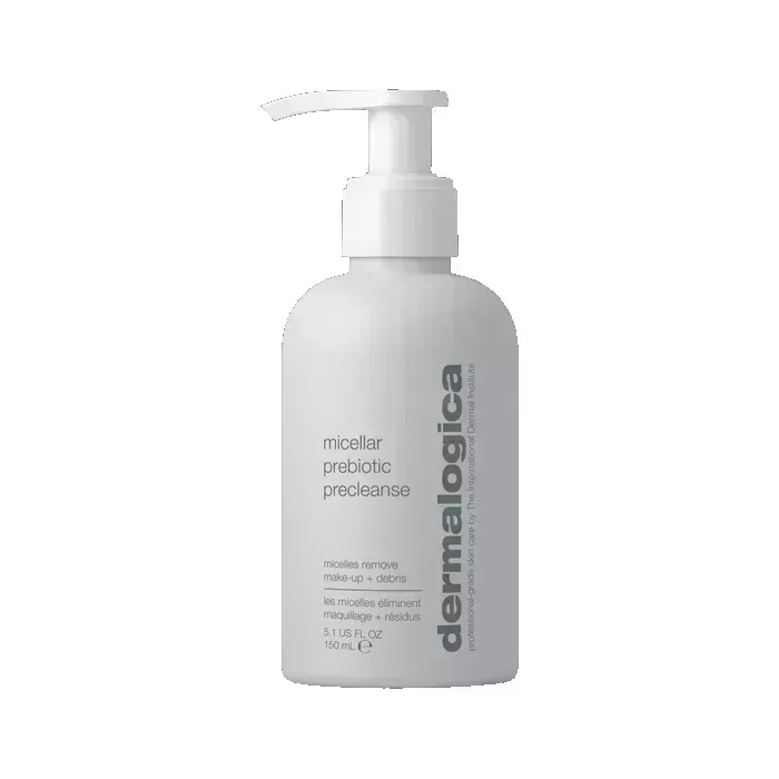 Dermalogica Micellar PreBiotic PreCleanse white bottle with pump on white background