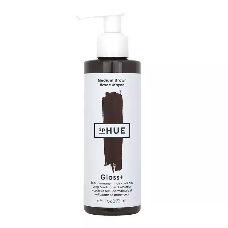 A bottle of the DpHue Gloss+ hair gloss on a white background