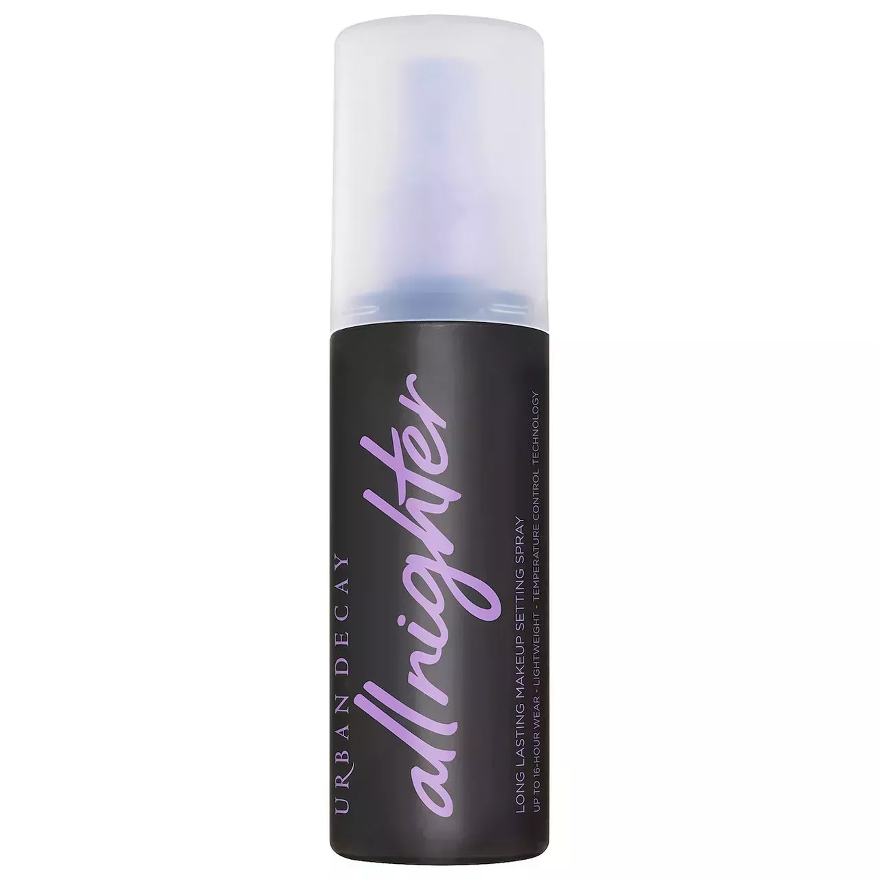 Urban Decay All Nighter Waterproof Makeup Setting Spray black spray bottle on white background