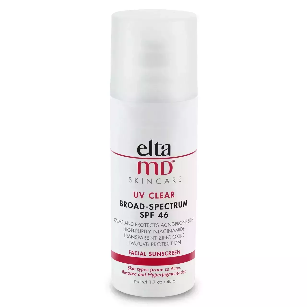 EltaMD UV Clear Sunscreen white bottle on white background