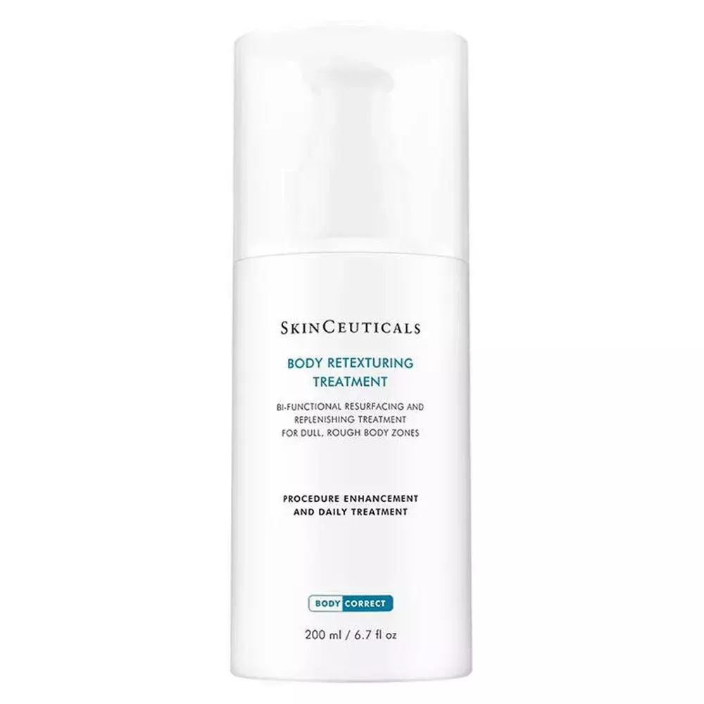 SkinCeuticals Body Retexturing Treatment in white bottle on white background