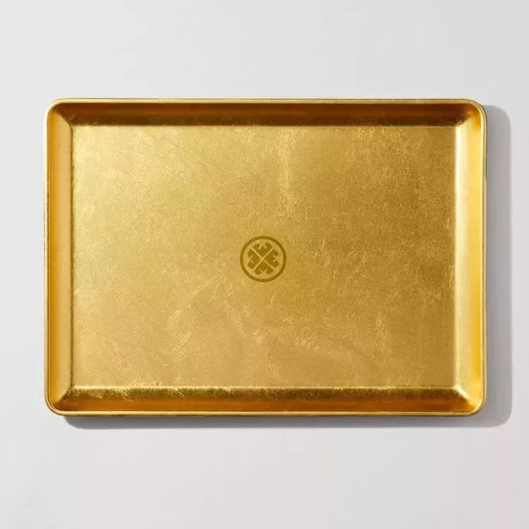 Tatcha Obon Tray gold tray on gray background