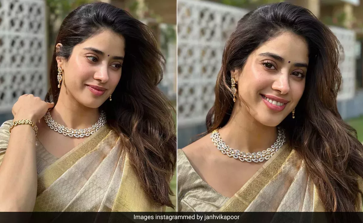 El fresco rostro resplandeciente de Janhvi Kapoor brilla más que su sari dorado