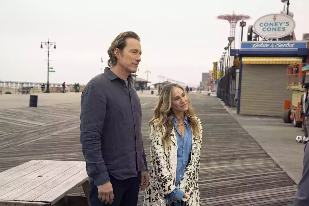 Carrie and Aidan on the pier in And Just Like That