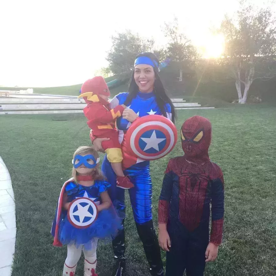 Kourtney Kardashian and kids as Super Heros on Halloween