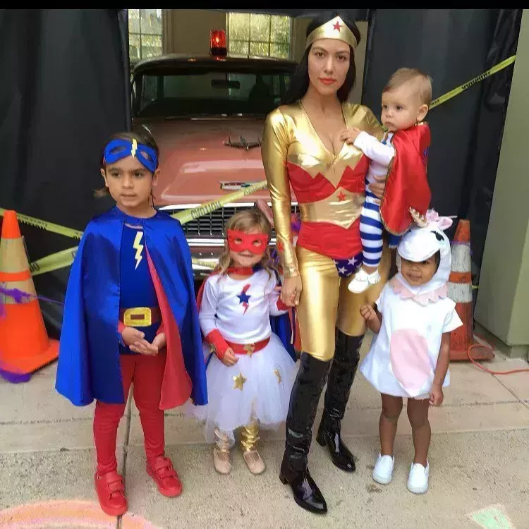 Kourtney Kardashian with kids as super hero