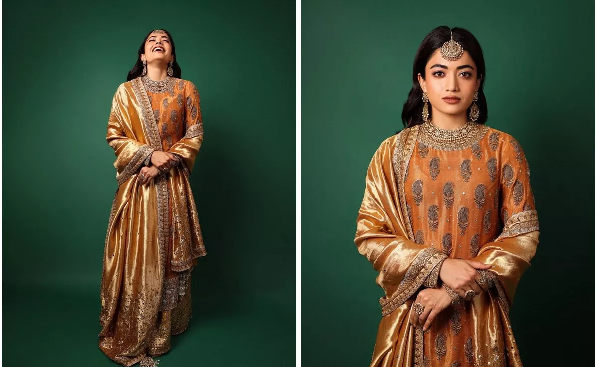 El estilo de invitada de Rashmika Mandanna en un conjunto de Sharara naranja fue étnicamente chic
