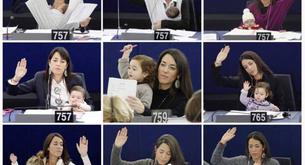 Una eurodiputada lleva a su hija al Parlamento como protesta